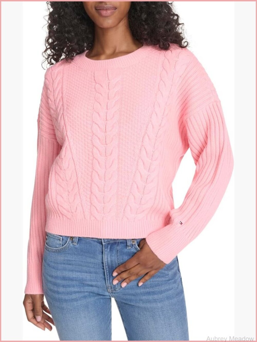 Solid Cable Crewneck Pullover Sweater - Machine Washable